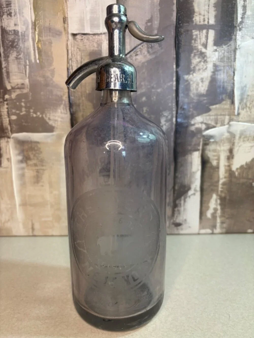 Vintage The Bear New York  J. Petermann Co W Hoboken NJ  Glass Seltzer Bottle